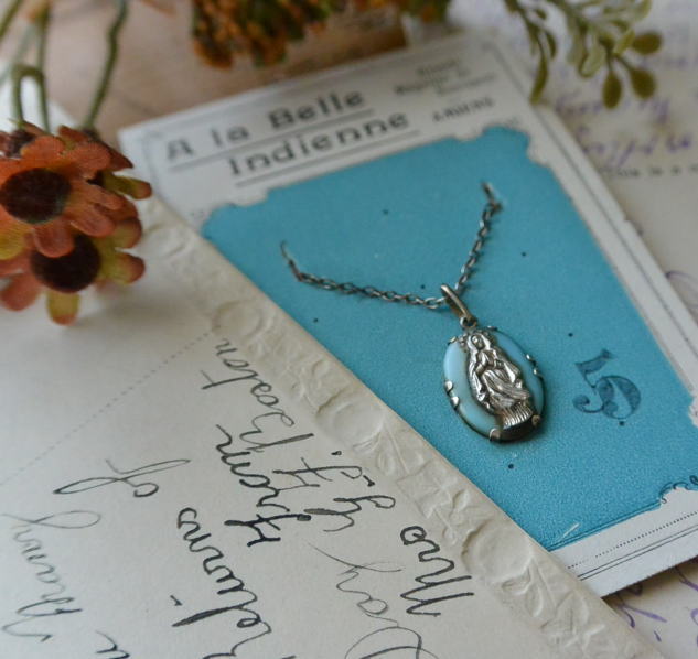 【日本発送】A-007　フランスアンティークネックレス　シルバー