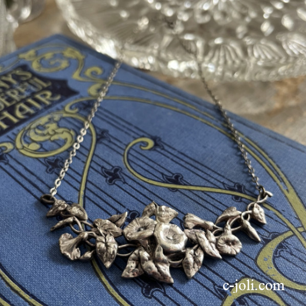 【日本発送】A-088　フランスアンティークネックレス　アールヌーボーシルバーネックレス