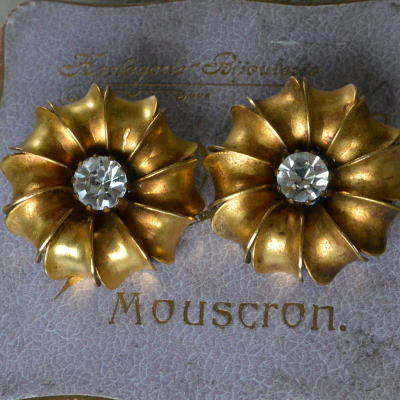 【日本発送】A-225　フランスアンティークイヤリング　ガラス＆メタル