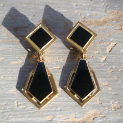 【日本発送】A-243　フランスアンティークイヤリング　エマイユ/エナメル＆ブラスイヤリング　デッドストック（未使用品）