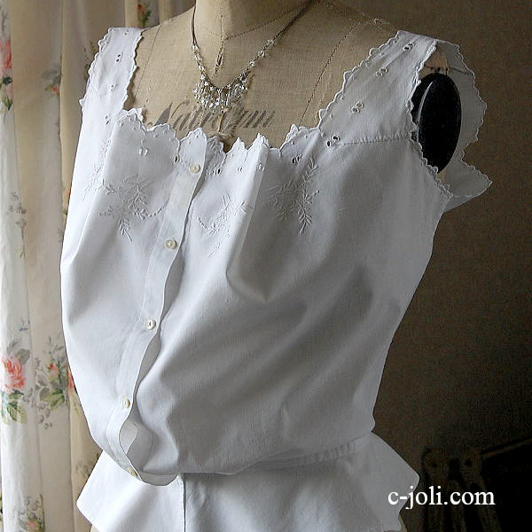 【日本発送】B-529　フランスアンティークキャミソール　手刺繍コットンキャミ