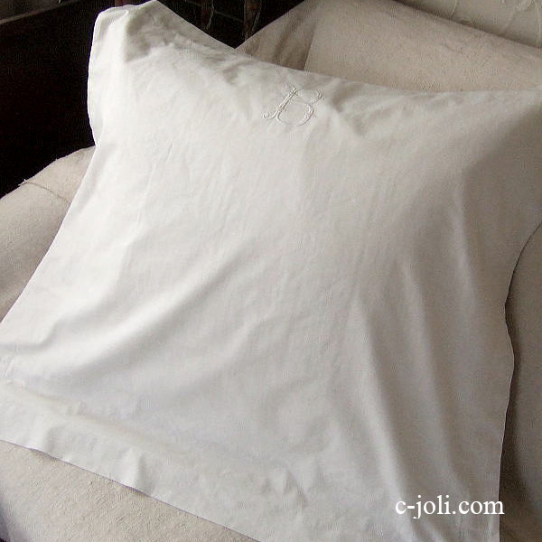 【日本発送】B-731　フランスアンティークコットンクッションカバー/クッションケース　手刺繍モノグラムコットン 69x67cm