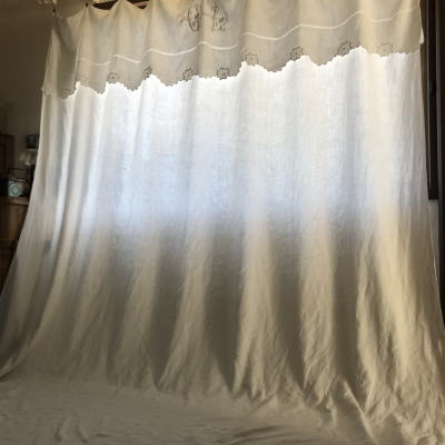 B1494 フランスアンティークリネンシーツ/カーテン 手刺繍モノグラム