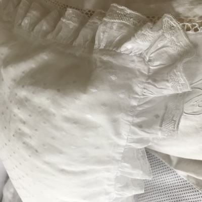 B1500 フランスアンティークピローケース/クッションケース　手刺繍コットンガーゼ 79x83cm