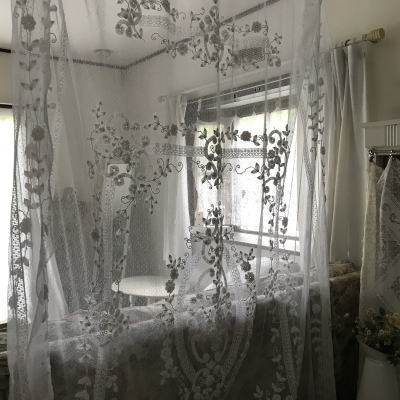 B1521 フランスアンティークレースベッドスプレッド/ベッドカバー　バテンレース＆ボビンレース＆コットンネットレース　135x198cm