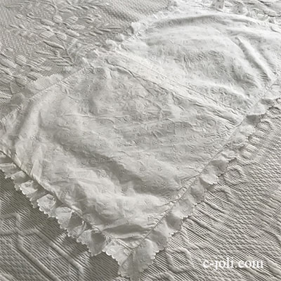 【パリ発送】B1563 フランスアンティークリネンベビーピローケース/ミニクッションケース　ホワイトワーク手刺繍リネン 61x33cm