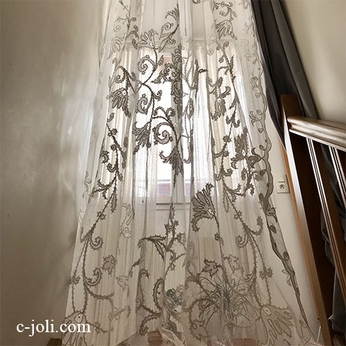 【パリ発送】B1598 フランスアンティークレースベッドスプレッド/ベッドカバー　アプリカシオン＆リネンネットレース　208x260cm