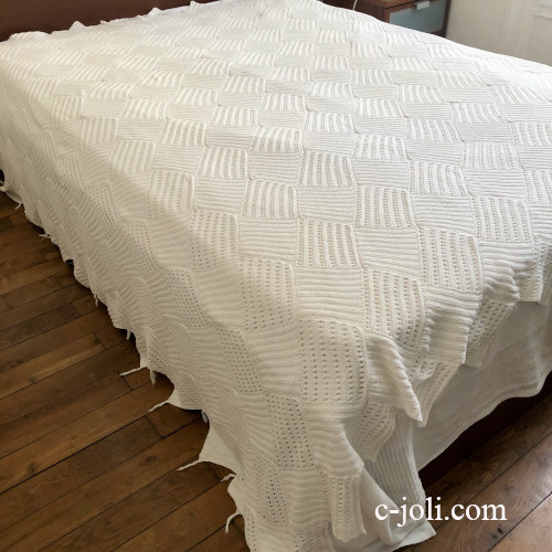 【パリ発送】B1640 フランスアンティークレースベッドカバー コットンクロッシェレースベッドスプレッド 210x260cm