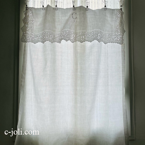 パリ発送】B1659 フランスアンティークリネンクロス/ベビーシーツ/ドア