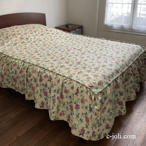 日本発送】B1678 フランスアンティークリネンベッドスプレッド/ベッド