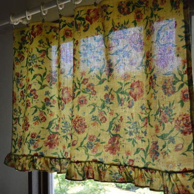 ナチュラルリネンカーテンஐ⋆*フランスアンティークモノグラム・ホワイト ナチュラルリネンカーテンஐ⋆*フランスアンティークモノグラム