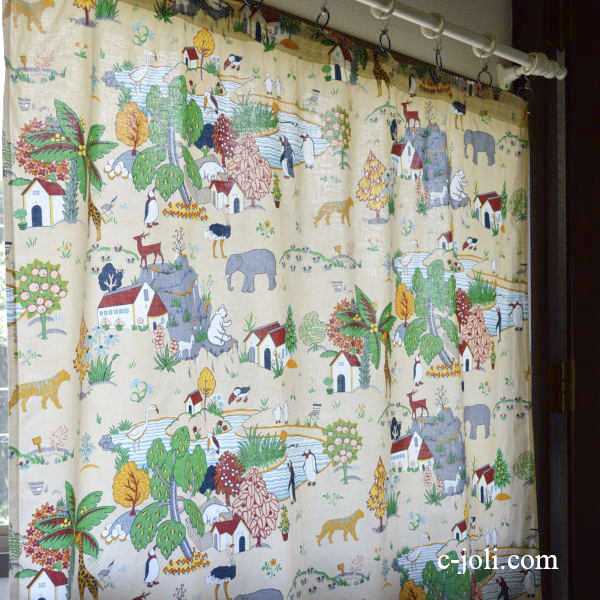 【日本発送】C-599  フランスアンティークコットンカーテン　メタルリング付コットンチャイルドカーテン 132x150cm