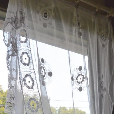 C-687　フランスアンティークレースカーテン　コットンチュールレースカーテン 3m