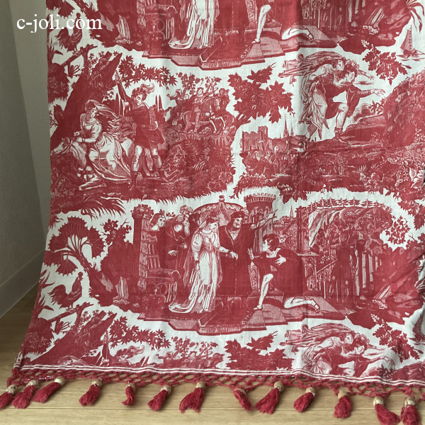 【日本発送】C-751  フランスアンティークトワルドジュイカーテン　19世紀Toile de Jouyコットンカーテン 1m97