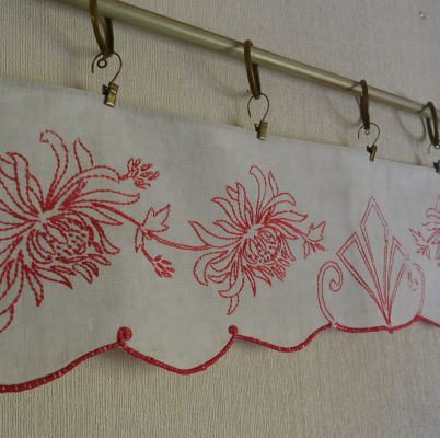 【日本発送】C-764　フランスアンティークリネンシェルフランナー/バランス 1m26　手刺繍リネン