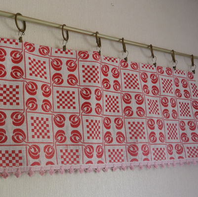 【日本発送】C-773　フランスアンティークカーテン　コットンカフェカーテン