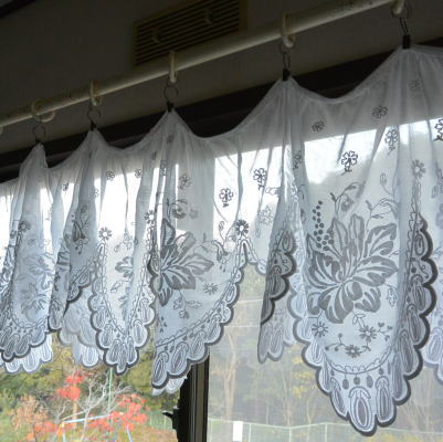 C-849　フランスアンティークカーテン/バランスカーテン 19世紀コーネリー刺繍綿ローンカーテンバランス 2m09