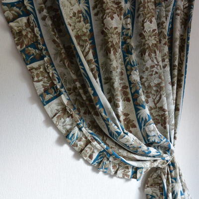 C-858　フランスアンティークカーテン　1900年コットンカーテン 1m85