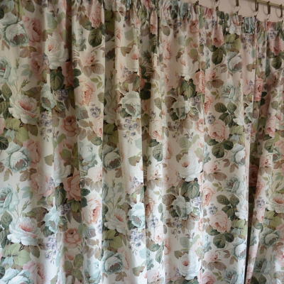 C-867　イギリスアンティークカーテン　サンダーソンSandersonローズ柄コットンカーテン 1m37