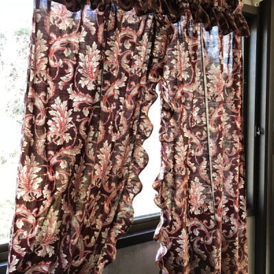 C-929　フランスアンティークコットンカーテン　1900年植物柄プリントカーテン　98x140cm