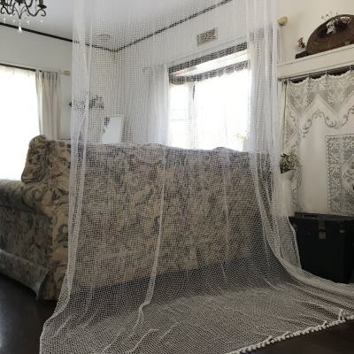 【日本発送】C1017 フランスアンティークレースカーテン　ハンドワークコットンフィレレースロングカーテン 245x310cm