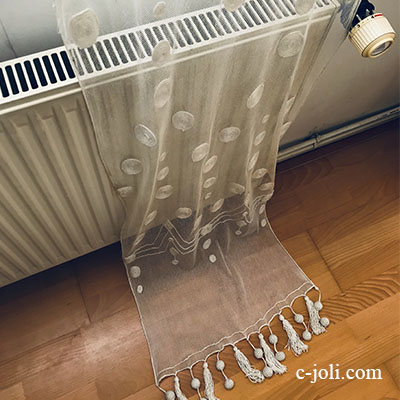 C1071 フランスアンティークレースカーテン　刺繍＆コットンチュールレース 2m53