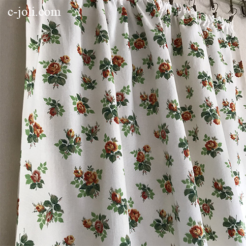 C1118 イギリスヴィンテージカーテン/アンティークカーテン　ローズ柄コットンカーテン 1m07