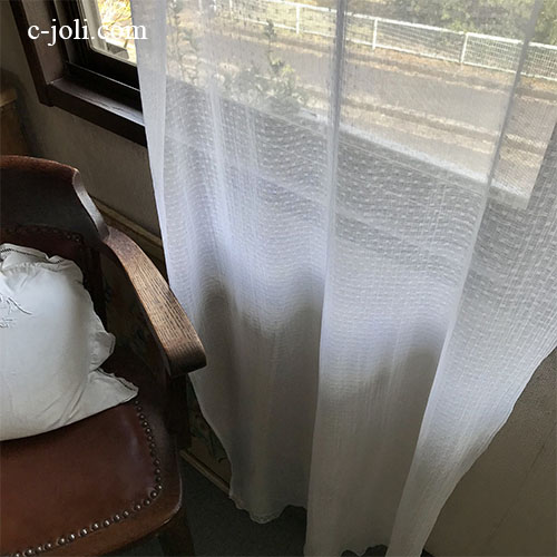 C1143 フランスアンティークレースロングカーテン1枚　リネンレースカーテン 73x182cm