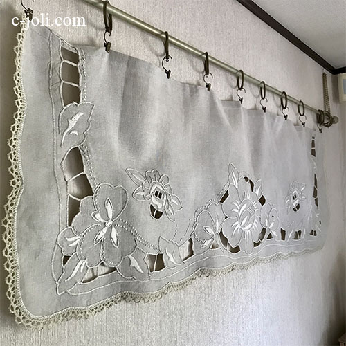 C1148 フランスアンティークリネンカーテン/カフェカーテン カットワーク手刺繍リネン 生成り 1m40 C1148 フランスアンティークリネンカーテン/カフェカーテン カットワーク手刺繍リネン 生成り 1m40