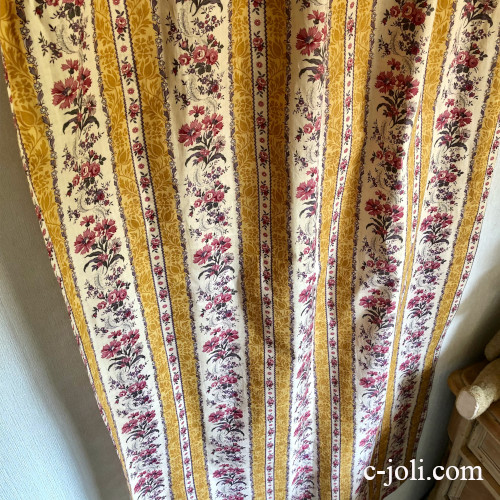 アンティーク カーテン フランス製 2枚 C1164 フランスアンティークカーテン ストライプ＆花柄プロヴァンス麻