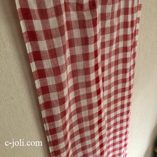 C1166 フランスアンティーク麻カーテン ギンガムチェックリネン