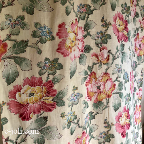 C1168 フランスアンティーク麻カーテン 花柄リネンカーテン 3m05