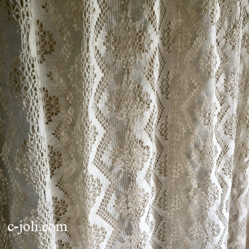 【日本発送】C1170 フランスアンティークレースカーテン　リネンボビンレースロングカーテン 2m10