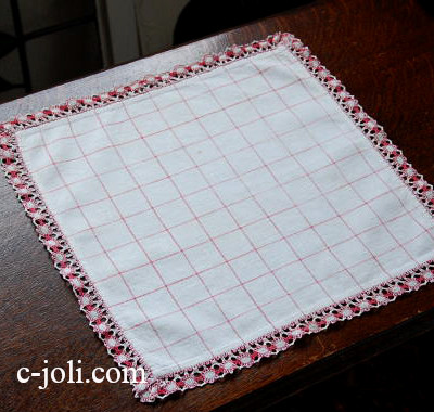 【日本発送】E-086　フレンチアンティークリネンハンカチ