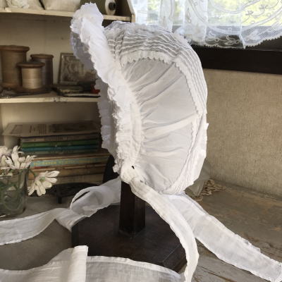 【日本発送】E-425　フランスアンティークチャイルドハット　手刺繍コットン