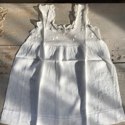 【日本発送】E-512　フランスアンティークベビードレス/ドールドール　チュールレース＆綿ローン 46cm