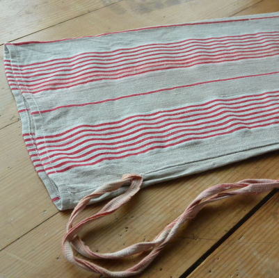 E-619 フランスアンティークリネンサック 赤ストライプ 47x21cm