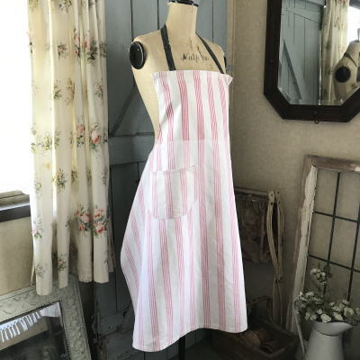 E-836 フランスアンティークエプロン　ストライプ柄コットン 85cm