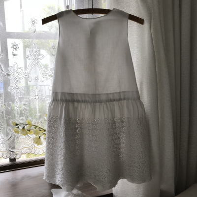 E-972 フランスアンティークベビードレス/ドールドレス　カットワーク手刺繍コットン 57cm