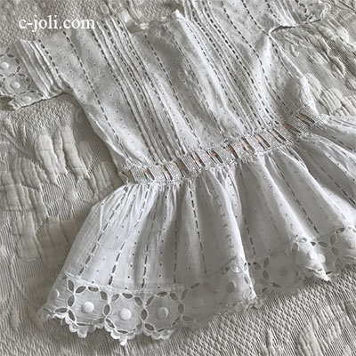 【パリ発送】E1005 フランスアンティークベビードレス/ドールドレス　手刺繍コットン  48cm