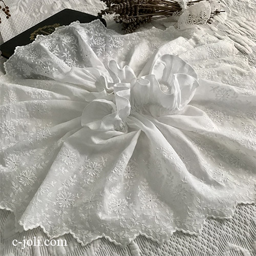 【パリ発送】E1073 フランスアンティークランプシェードカバー　ホワイトワーク手刺繍コットン