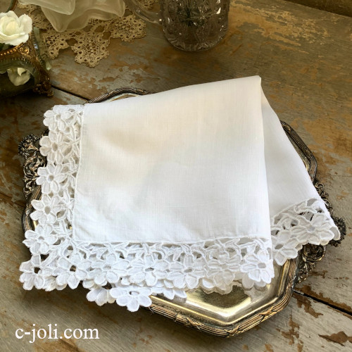 E1115 フランスアンティークブライダルハンカチ/マリアージュ カット