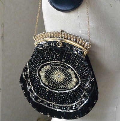 F-014 フランスアンティークバッグ ベルベットイブニングバッグ