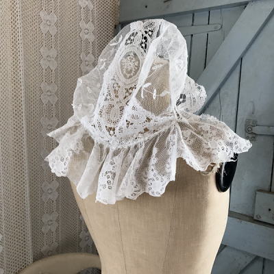 F-077 フランスアンティークレースボネ リネンバテンレース＆チュール