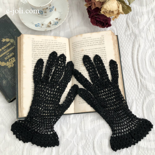 パリ発送】F-105 フランスアンティークレース手袋/セレモニーグローブ