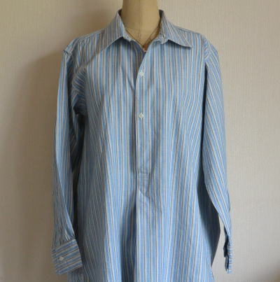 【日本発送】G-126　フランスアンティークリネンワークシャツ　ストライプ 99cm