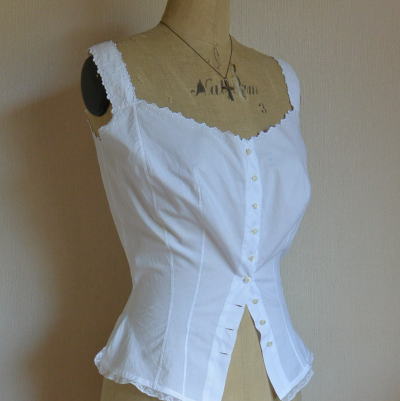 【日本発送】G-127　フランスアンティークキャミソール　手刺繍モノグラムコットンキャミソール