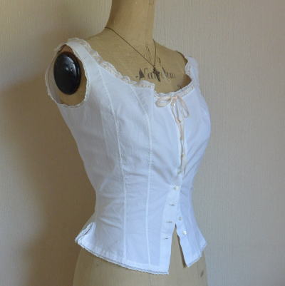 【日本発送】G-130　フランスアンティークキャミソール　シルクリボン付きコットン＆レースキャミソール