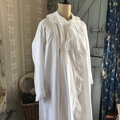 G-279　フランスアンティークガウン/コート/ジャケット　カットワーク手刺繍コットンガウン 101cm