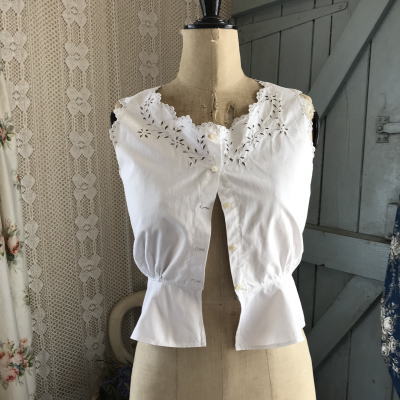 【日本発送】G-280 フランスアンティークコットンキャミソール　カットワーク手刺繍コットン